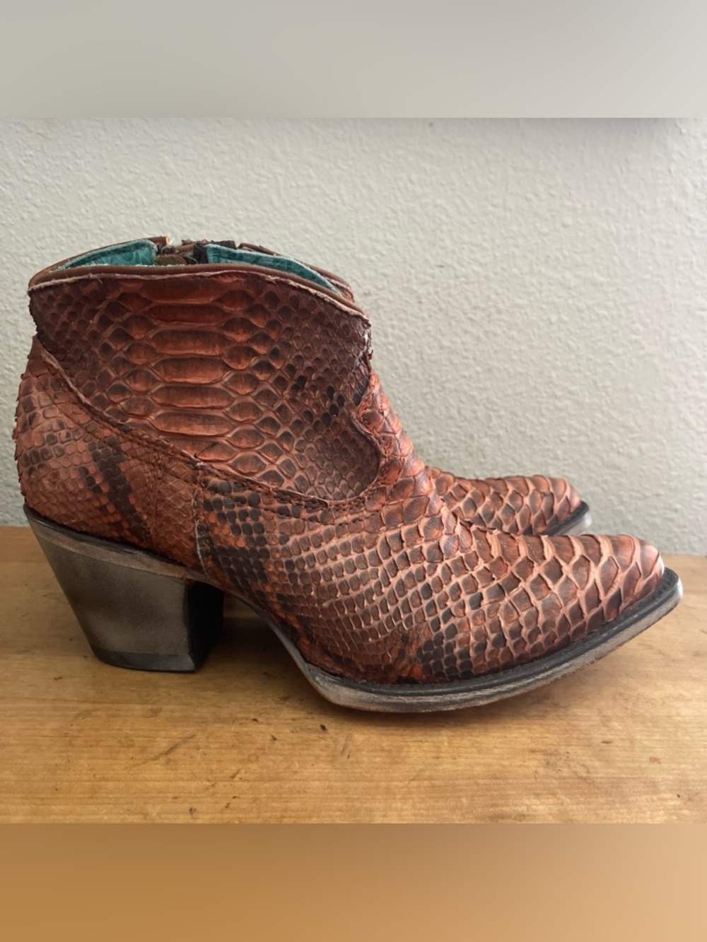 Corral Women's 5" Coral Authentic Full Python Toe Western Leather Booties  10.5